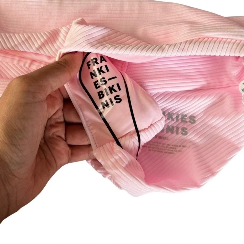 NWT FRANKIE'S BIKINIS Low Cut Ribbed Cheeky Bikini Bottom Ligh Pink XS